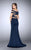 La Femme - Exquisite Off-Shoulder Jersey  Long Evening Gown 24520 in Blue