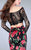 La Femme - Sultry Off The Shoulder Laced Two-piece Floral Mermaid Dress 24522 In Black and Multi-Color and and Floral