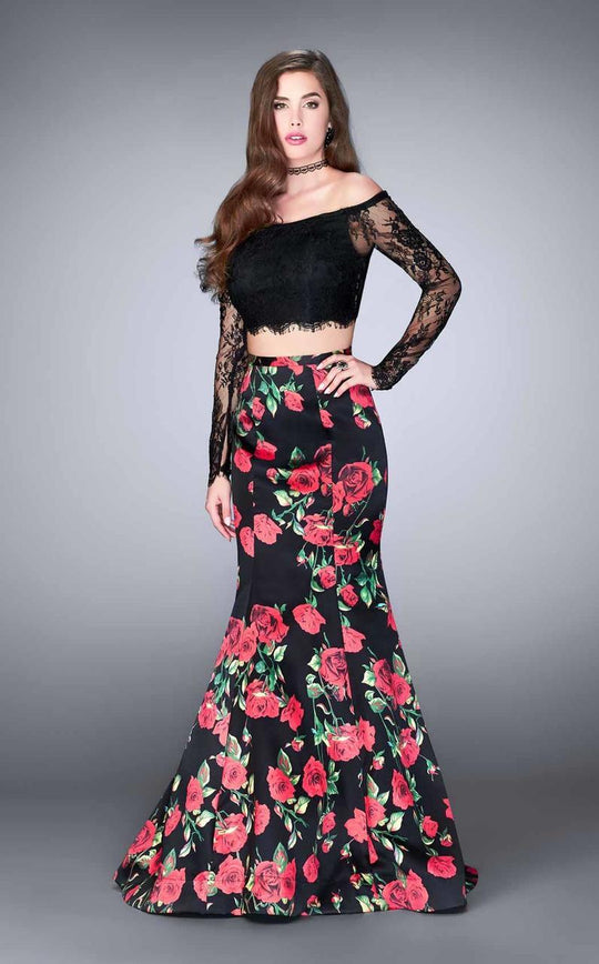 Sultry Off The Shoulder Laced Two-piece Floral Mermaid Dress 24522