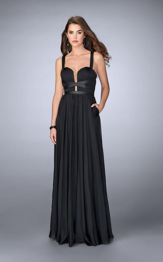 Strappy Back Sweetheart Chiffon Long Prom Dress 24536 In Black