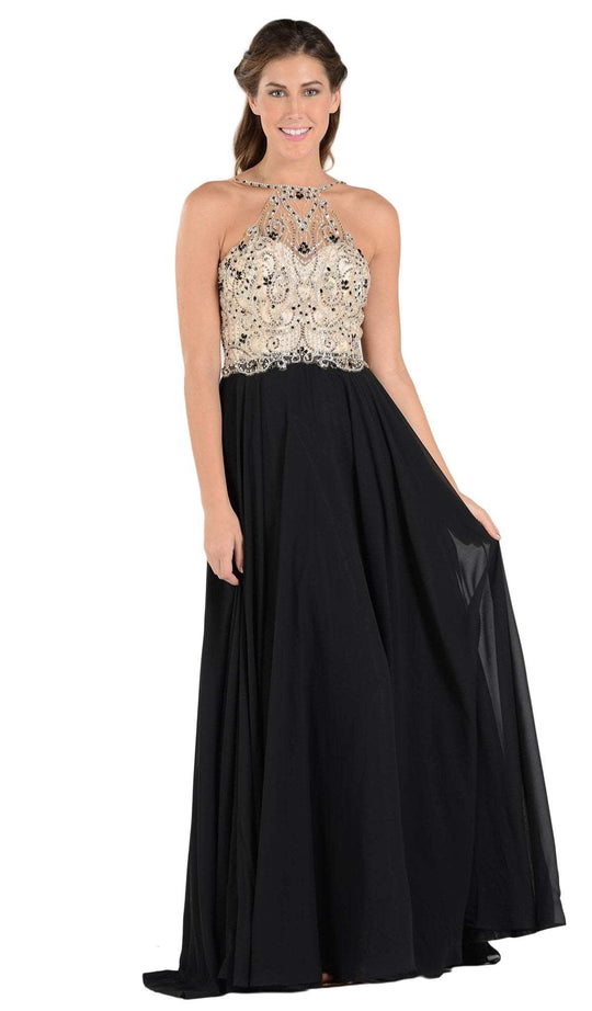 Poly USA - 7826 Jewel Adorned Illusion Halter Chiffon Gown