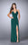 La Femme - Opulent Draped V-Neck Long Evening Gown with Side Slit 24539 in Green