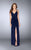 La Femme - Draped V-Neck Long Gown in Blue