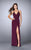 La Femme - Opulent Draped V-Neck Long Evening Gown with Side Slit 24539 in Red