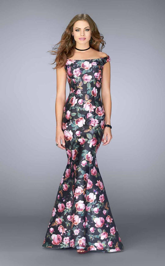 Off Shoulder Floral Mikado Mermaid Prom Dress 24551