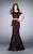 La Femme - Cold Shoulder  Crop Top and Mermaid Skirt Rhinestone Lace Prom Dress 24583 in Black and Purple