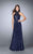 La Femme - Halter Open Back Sparkly Sequin Long Prom Dress 24584 in Blue