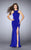 La Femme - Polished Halter Sheath Long Evening Gown with Side Slit 24585 in Blue
