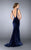 La Femme - Svelte Velvet Mermaid Long Evening Gown 24605 In Blue