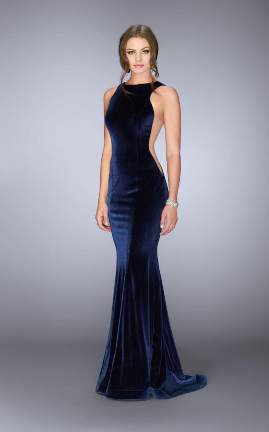 La Femme - Svelte Velvet Mermaid Gown in Blue