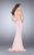 La Femme - Halter Style Crop Top With Deep Rectangular Keyhole Long Prom Dress 24622 In Pink