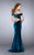 La Femme - Sleek Off-Shoulder Velvet Mermaid Long Evening Gown 24626 In Green
