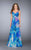 La Femme - Crystal Beaded Strappy Back Watercolor Print Chiffon Prom Gown  24668 in Multi-color