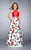 La Femme - Strappy Back Halter Top and  Floral Printed Skirt Evening Dress 24692 in Red