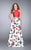 La Femme - Strappy Back Halter Top and  Floral Printed Skirt Evening Dress 24692 in Red
