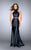 La Femme - 24754 High Halter Neck Leather Long Gown in Black in Black