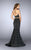 La Femme - Sparkling Halter Crop Top Long Jersey Evening Dress 24712 in Black