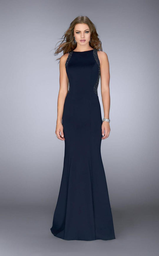 La Femme 24839 Sheer Beaded Long Prom Dress - 1 pc Navy in Size 12 Available