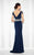 Cameron Blake - 117624 Patterned Beaded Illusion Sheath Gown In Blue