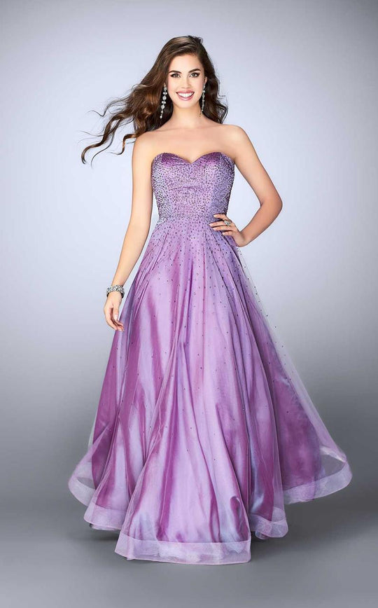 La Femme - Dazzling Ornate Sweetheart Long Evening Gown 22952 In Purple