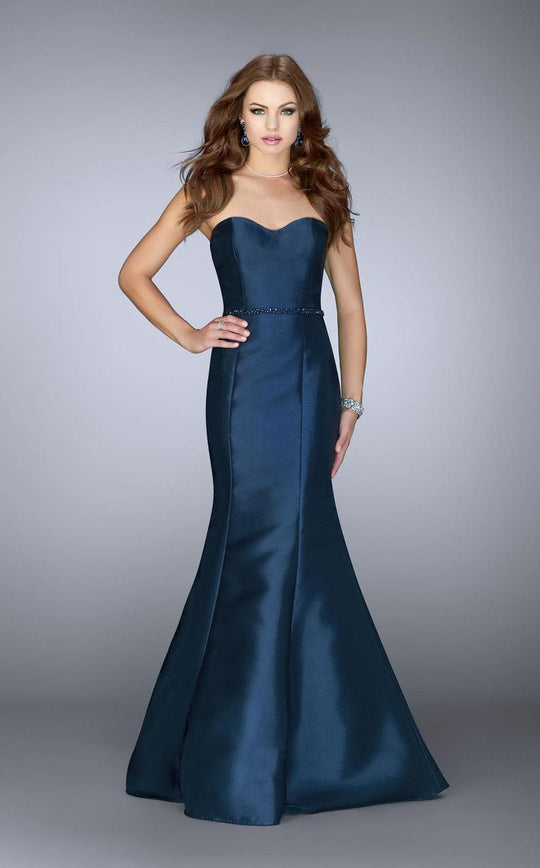 La Femme - Strapless Sweetheart Mikado Mermaid Prom Dress 22963 in Blue