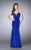 La Femme - Timeless Foliage-Trimmed Sweetheart Long Evening Gown 23245 In Blue