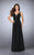 La Femme - Bedazzled Sleeveless V-Neck Long Chiffon Dress 23304 In Black