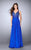 La Femme - Bedazzled Sleeveless V-Neck Long Chiffon Dress 23304 In Blue