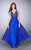 La Femme - Bedazzled Sleeveless V-Neck Long Chiffon Dress 23304 In Blue