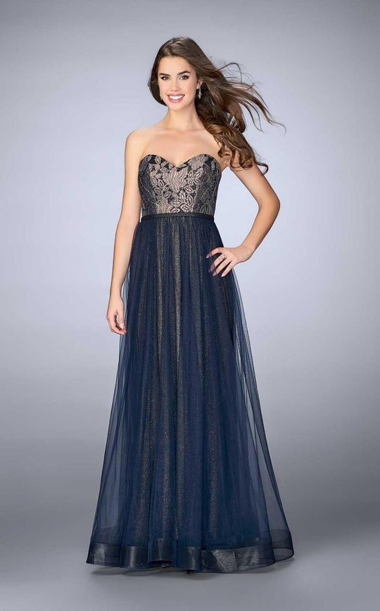 Strapless Sweetheart Gold Shimmering Evening Dress 23455