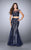 La Femme - Two-Piece Intricately Embroidered Illusion Long Evening Gown 23461 In Blue