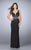 La Femme - Bejeweled Sleeveless V-neck Long Jersey Dress 23586 In Black