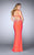 La Femme - Bejeweled Sleeveless V-neck Long Jersey Dress 23586 In Orange