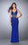 La Femme - Bejeweled Sleeveless V-neck Long Jersey Dress 23586 In Blue
