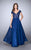 La Femme - Embellished Lace Applique Illusion Long Evening Gown 23587 In Blue