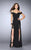 La Femme 23607 Off-Shoulder Lace Inlay Evening Gown in Black