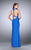 La Femme - Posh Sequined Lace Sheath Long Evening Gown 23638 In Blue