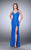 La Femme - Posh Sequined Lace Sheath Long Evening Gown 23638 In Blue