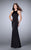 La Femme - Halter Style Sheer Side Cutouts Long Jersey Prom Dress 23665 in Black