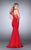 La Femme - Halter Style Sheer Side Cutouts Long Jersey Prom Dress 23665 in Red