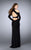 La Femme - Sultry Split Shoulder Fitted Sheath Evening Gown with Long Sleeves 23676 In Black