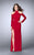 La Femme - Sultry Split Shoulder Fitted Sheath Evening Gown with Long Sleeves 23676 In Red