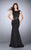 La Femme - Metallic Bead Embellished  Long Jersey Evening Dress 23680 In Black