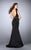 La Femme - Metallic Bead Embellished  Long Jersey Evening Dress 23680 In Black
