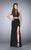 La Femme - Twinkling Beaded Halter Crop Top Long Evening Gown 23700 In Black