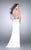 La Femme - Twinkling Beaded Halter Crop Top Long Evening Gown 23700 In White