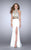 La Femme - Twinkling Beaded Halter Crop Top Long Evening Gown 23700 In White