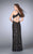 La Femme - Dazzling Floral Lace Halter Sheath Evening Gown 23774 in Black