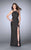 La Femme - Dazzling Floral Lace Halter Sheath Evening Gown 23774 in Black