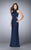 La Femme - Chic High Collar Sculpted Sheath Long Evening Gown 23750 In Blue
